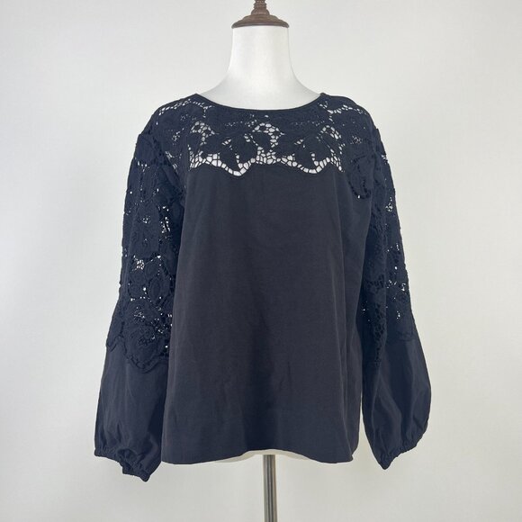 $455 NOWT See By Chloé Floral Lace Top Blouse Size 40 Deep Forest Black Cotton - Picture 2 of 12